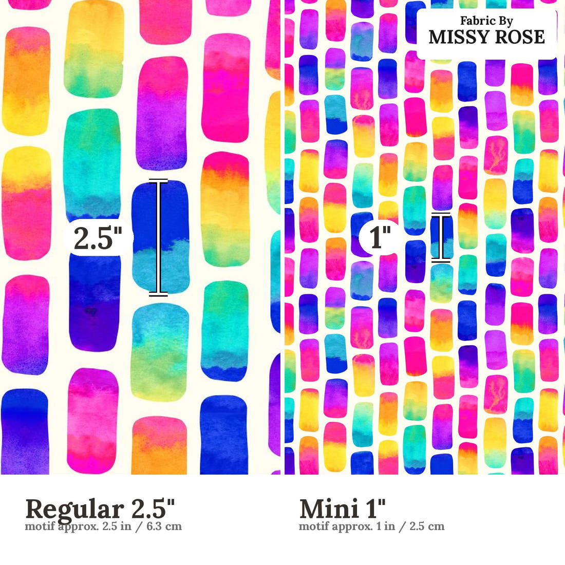 Girl and The Deep Blue Sea 19 Regular 2.5 inch vs Mini 1 inch print scale side by side | Fabric by Missy Rose