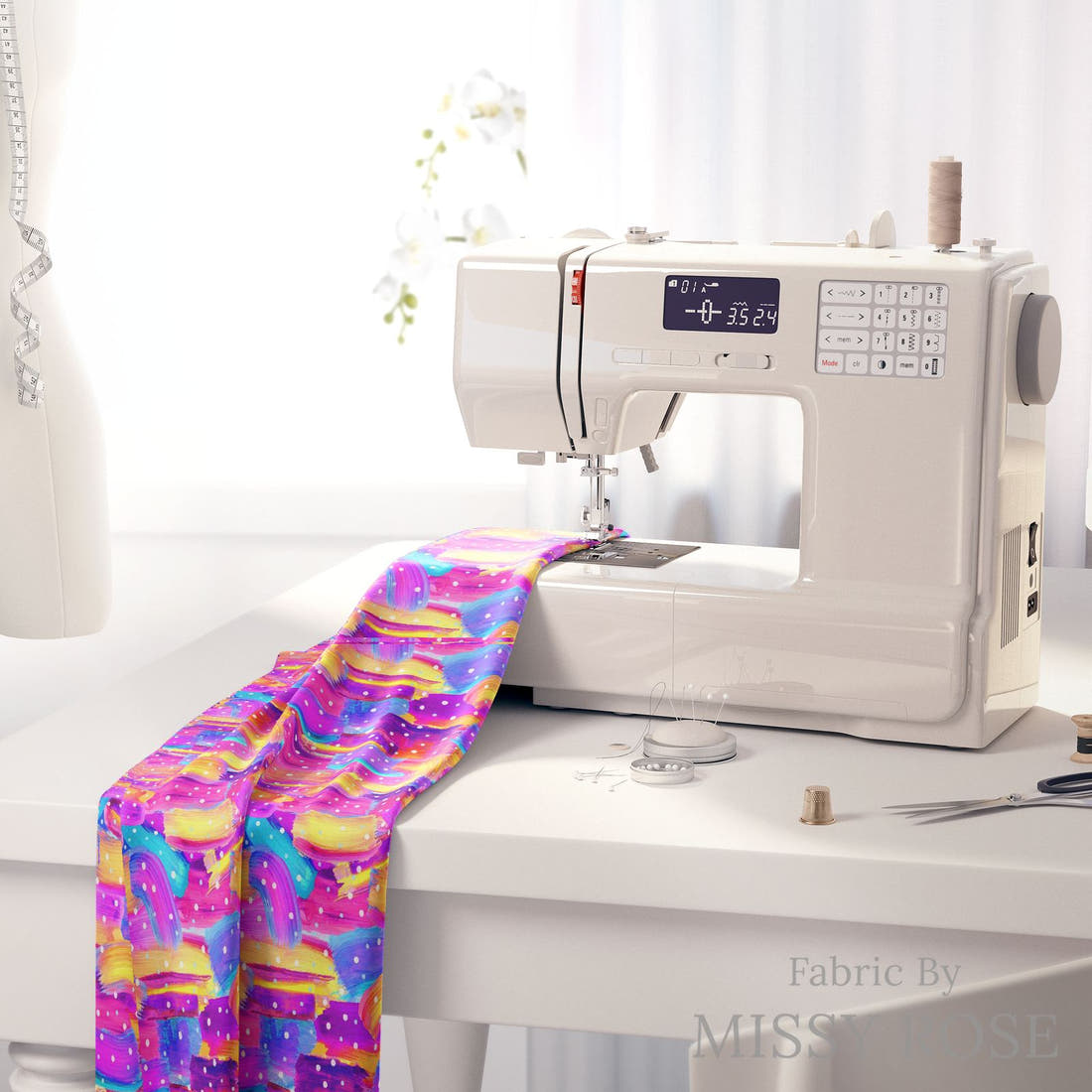 Girl and The Deep Blue Sea 20 fabric on a sewing machine - sew your own | Fabric by Missy Rose