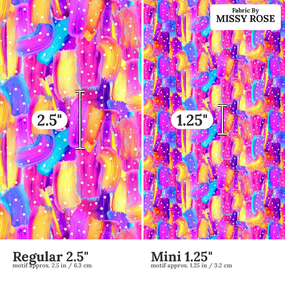 Girl and The Deep Blue Sea 20 Regular 2.5 inch vs Mini 1.25 inch print scale side by side | Fabric by Missy Rose