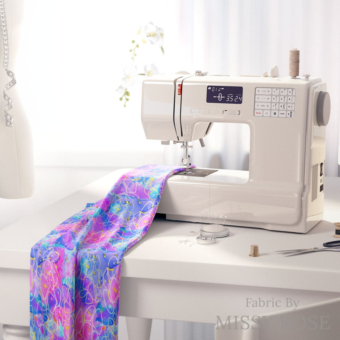 Girl and The Deep Blue Sea 21 fabric on a sewing machine - sew your own | Fabric by Missy Rose