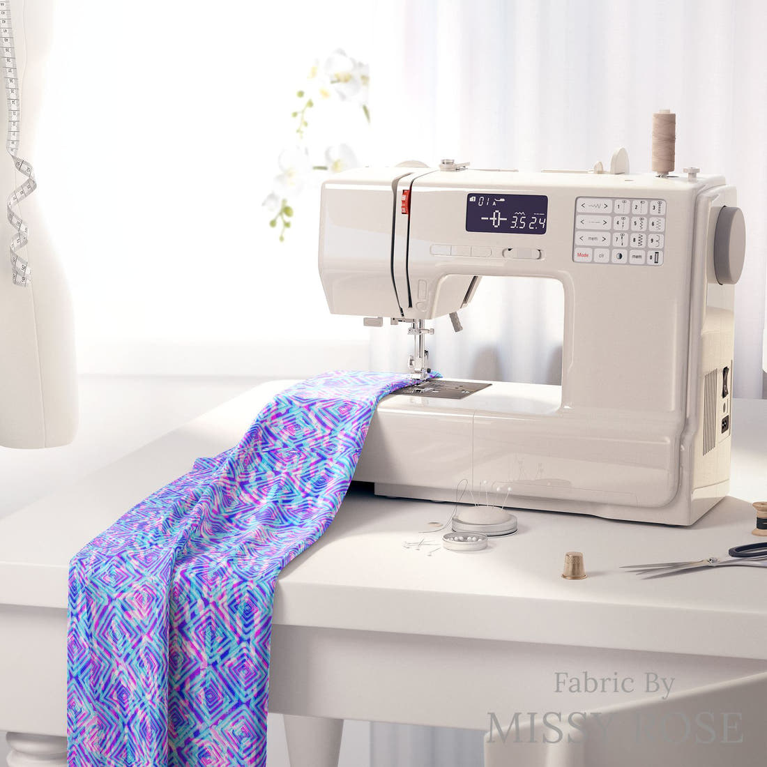 Girl and The Deep Blue Sea 22 fabric on a sewing machine - sew your own | Fabric by Missy Rose