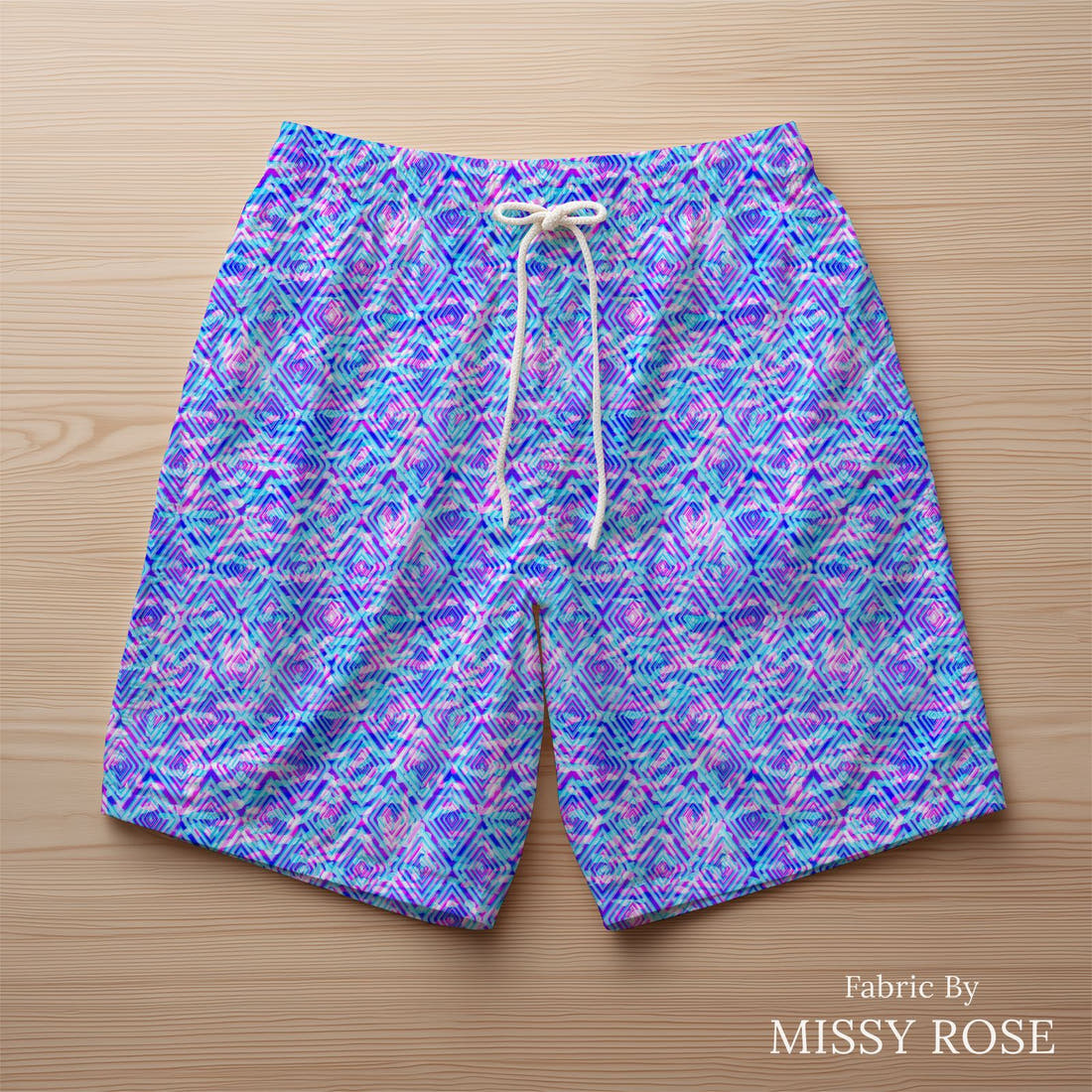 Girl and The Deep Blue Sea 22 sewn into swim shorts - custom printed fabric | Fabric by Missy Rose