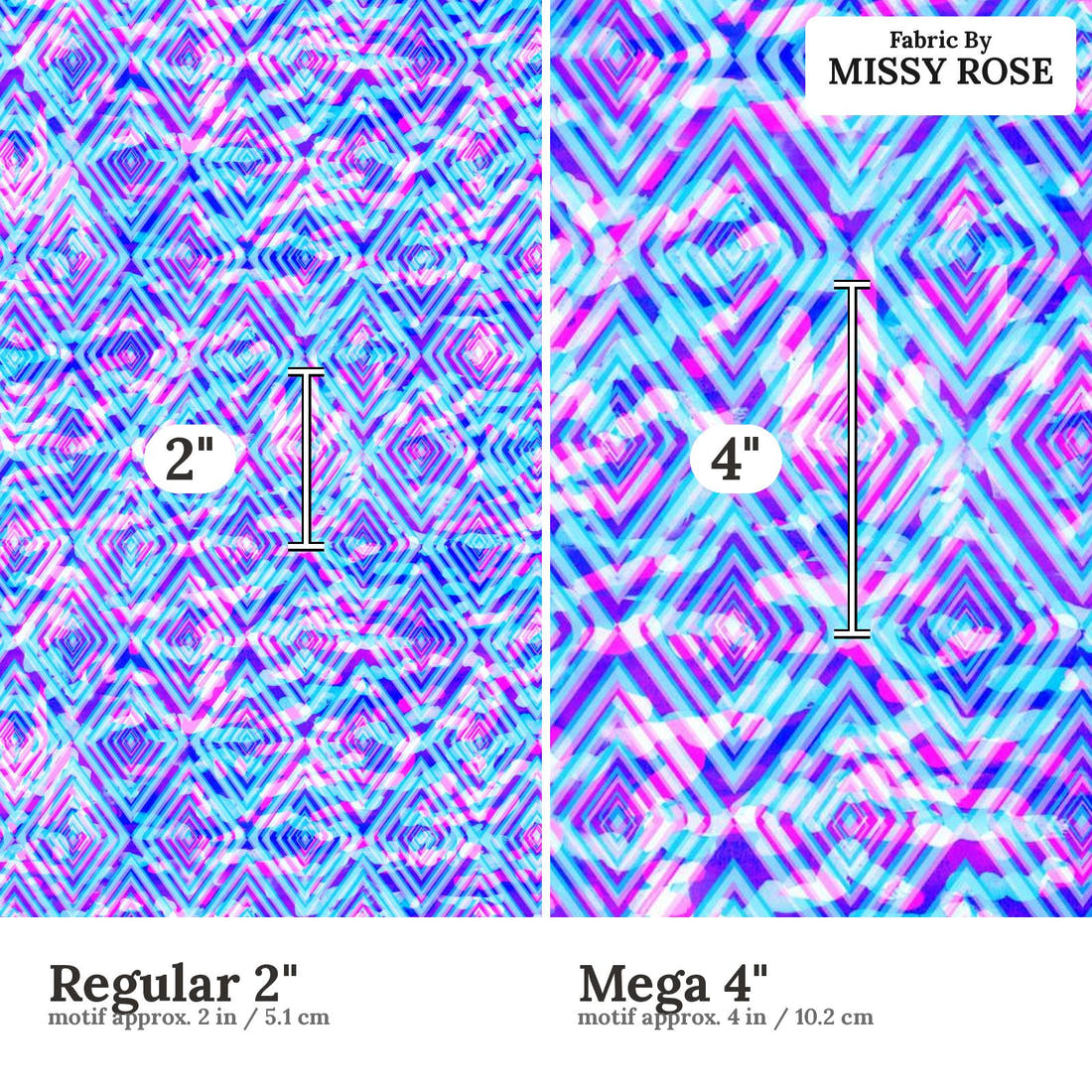 Girl and The Deep Blue Sea 22 Regular 2 inch vs Mega 4 inch print scale side by side | Fabric by Missy Rose