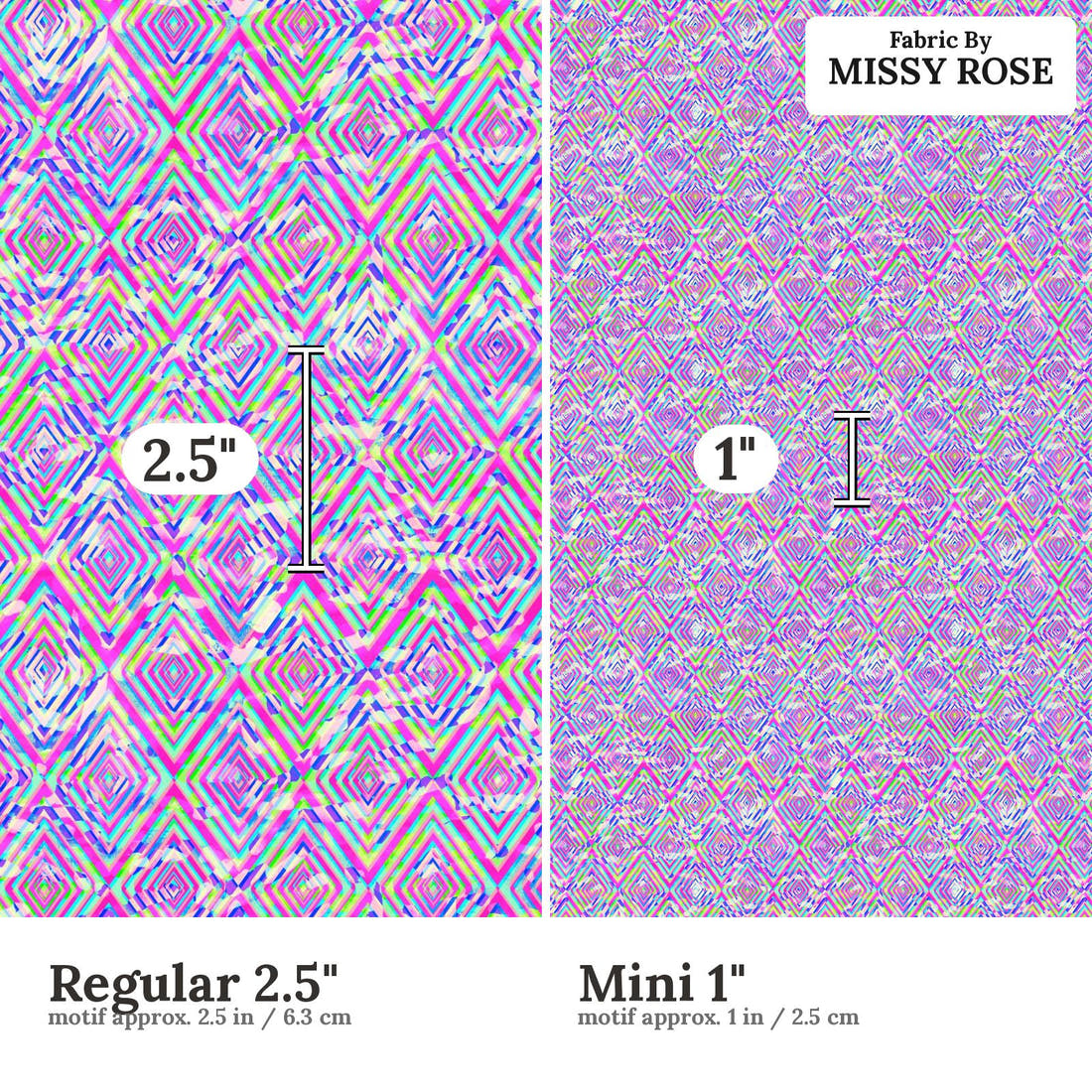 Girl and The Deep Blue Sea 23 Regular 2.5 inch vs Mini 1 inch print scale side by side | Fabric by Missy Rose