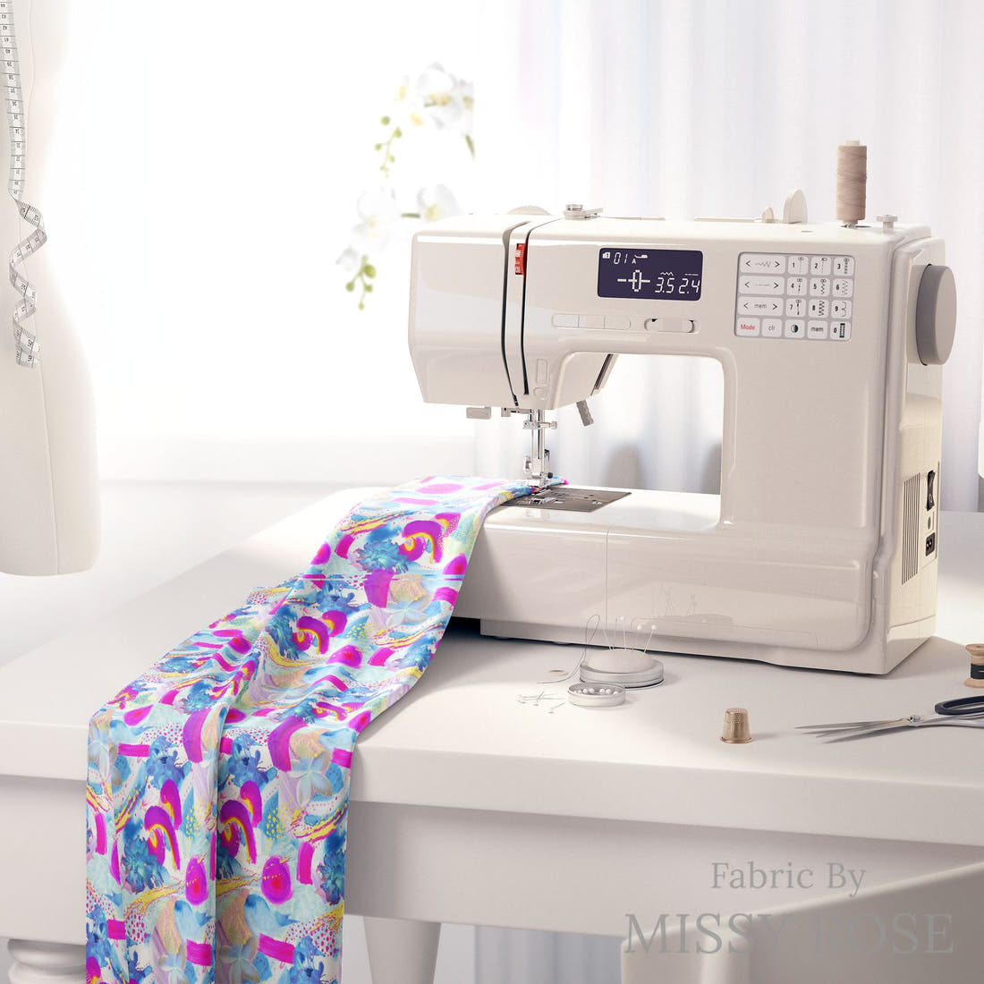 Girl and The Deep Blue Sea 24 fabric on a sewing machine - sew your own | Fabric by Missy Rose