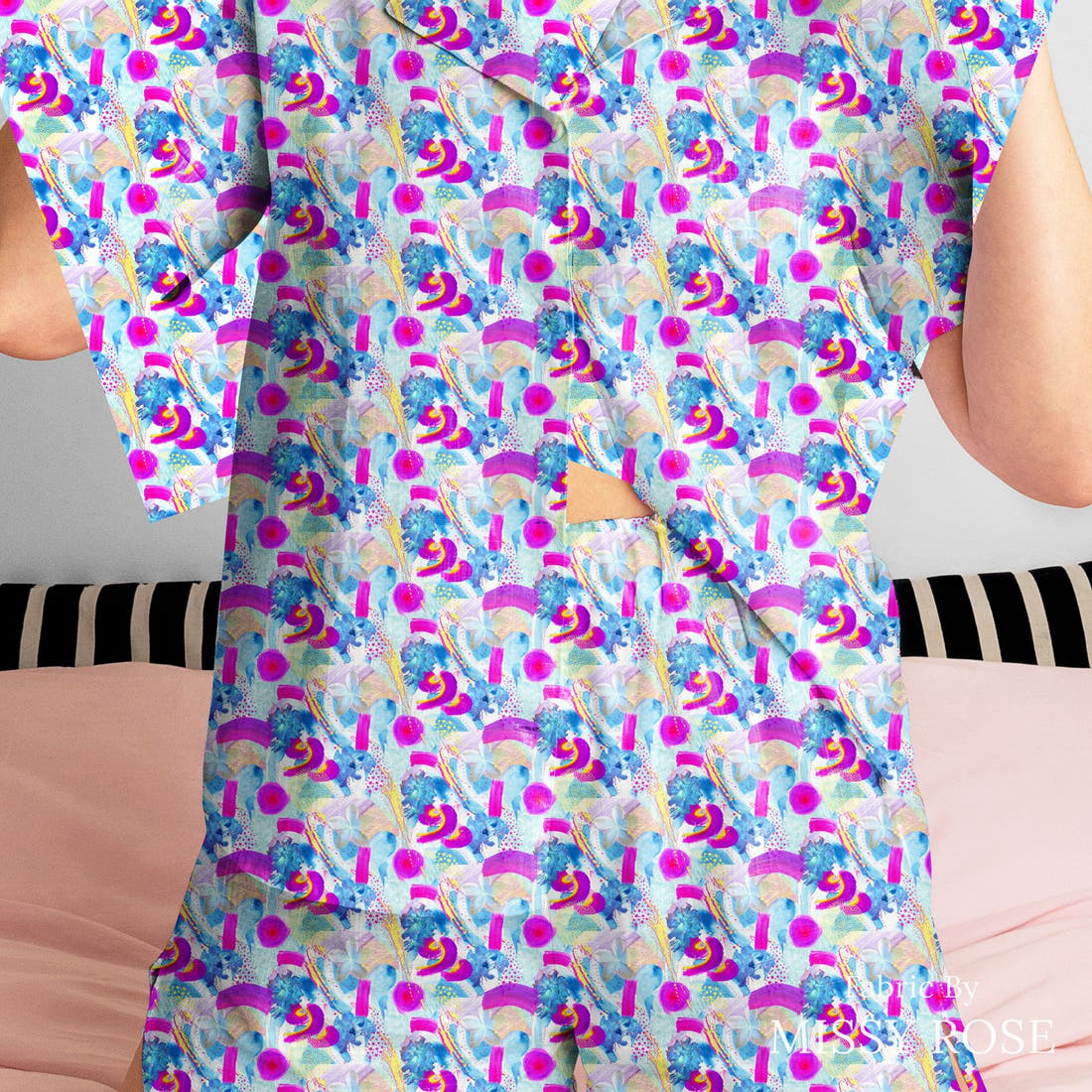 Girl and The Deep Blue Sea 24 sewn into a women's pyjama set - custom printed fabric | Fabric by Missy Rose