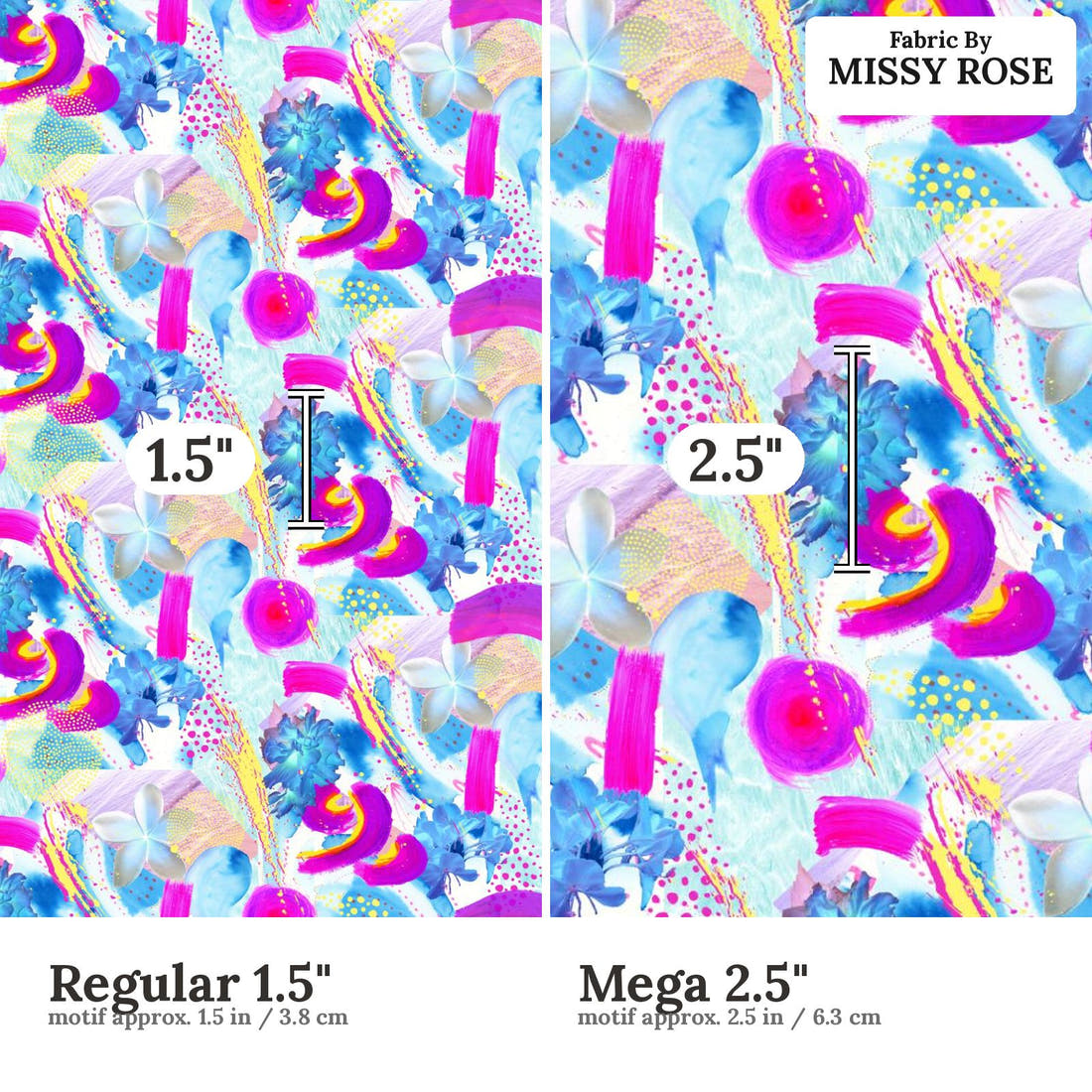Girl and The Deep Blue Sea 24 Regular 1.5 inch vs Mega 2.5 inch print scale side by side | Fabric by Missy Rose