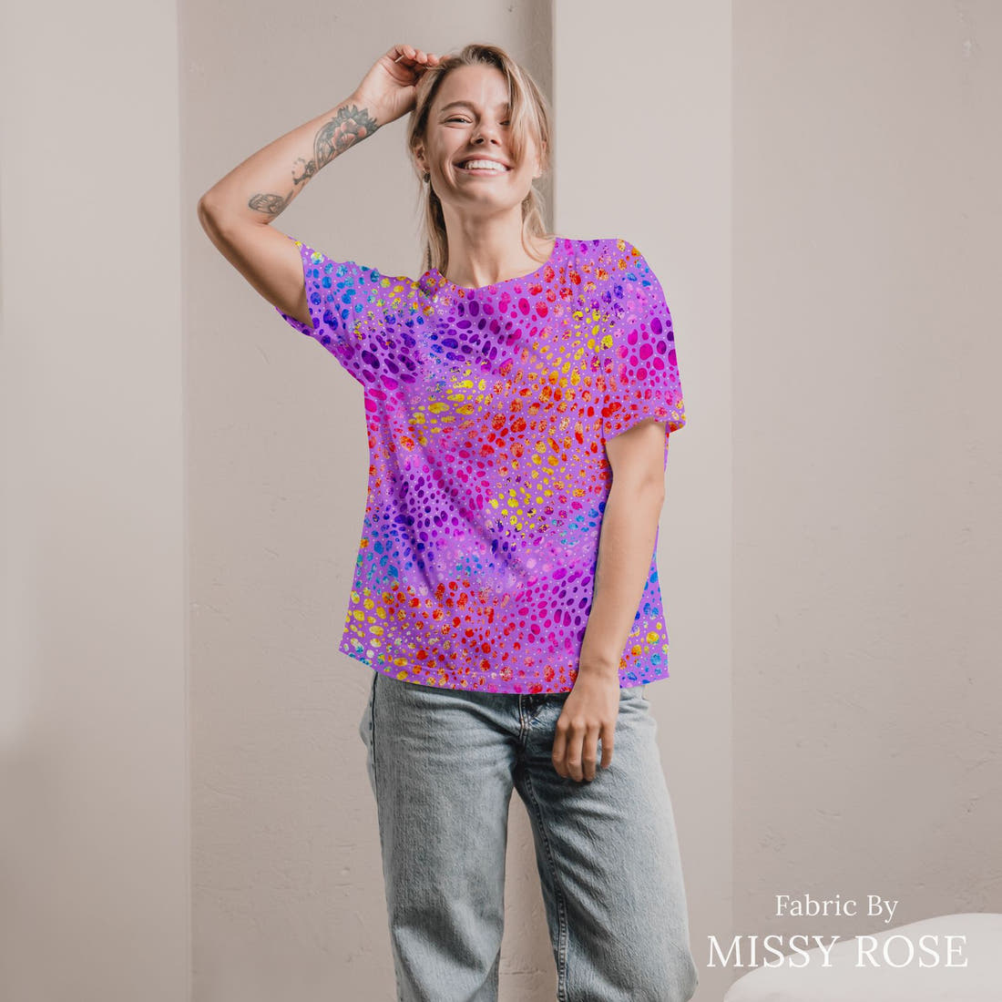 Girl and The Deep Blue Sea 25 sewn into an all-over print shirt - custom printed fabric | Fabric by Missy Rose