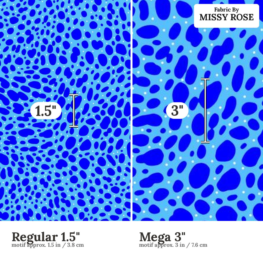Girl and The Deep Blue Sea 26 Regular 1.5 inch vs Mega 3 inch print scale side by side | Fabric by Missy Rose