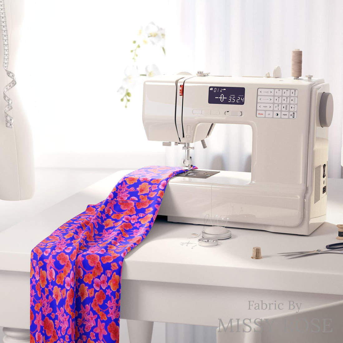 Girl and The Deep Blue Sea 28 fabric on a sewing machine - sew your own | Fabric by Missy Rose