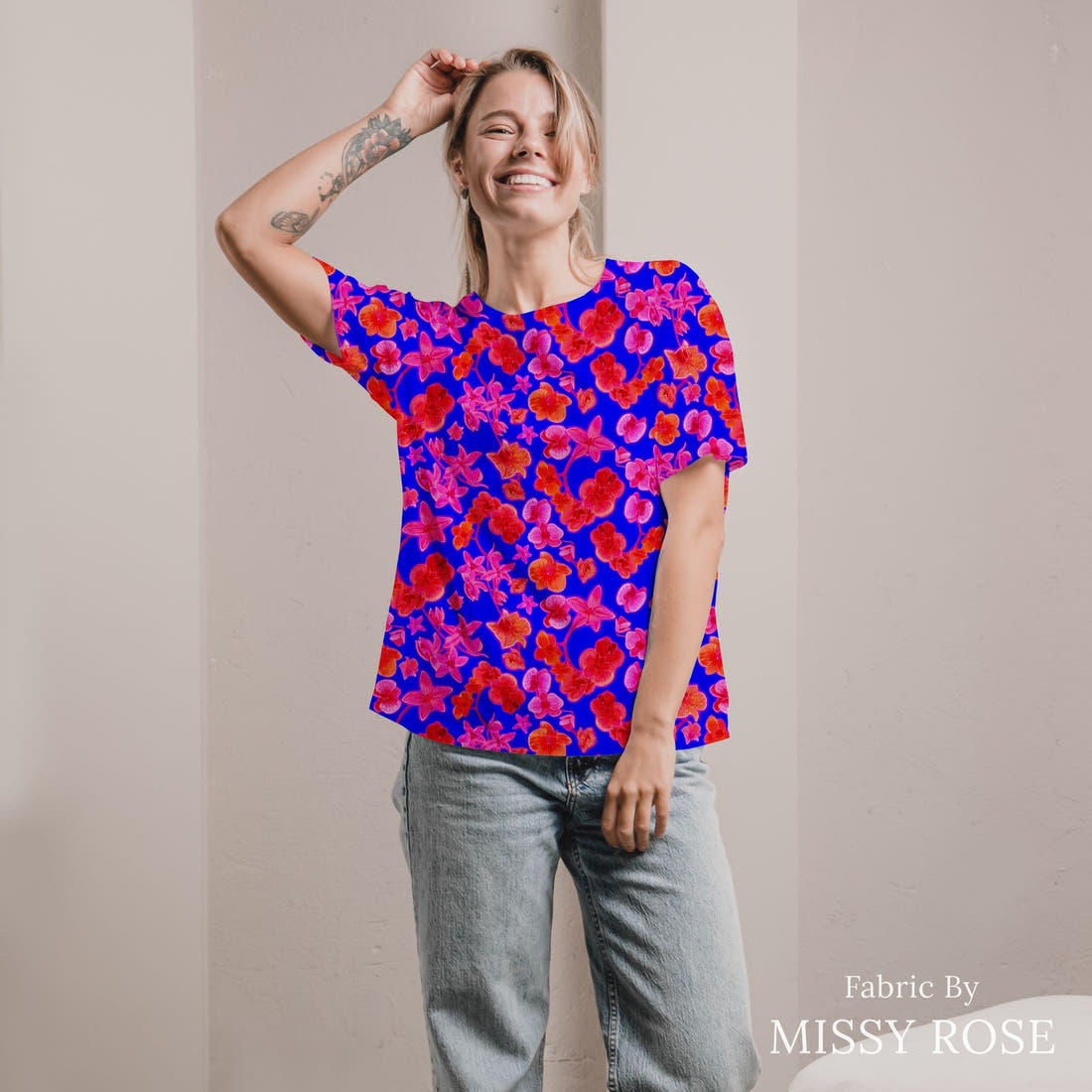Girl and The Deep Blue Sea 28 sewn into an all-over print shirt - custom printed fabric | Fabric by Missy Rose
