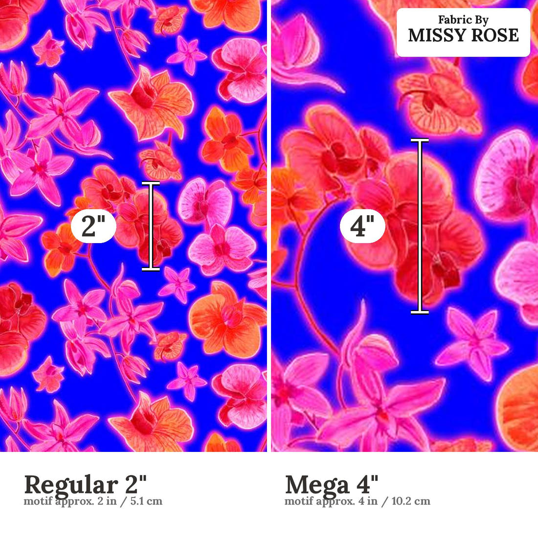 Girl and The Deep Blue Sea 28 Regular 2 inch vs Mega 4 inch print scale side by side | Fabric by Missy Rose