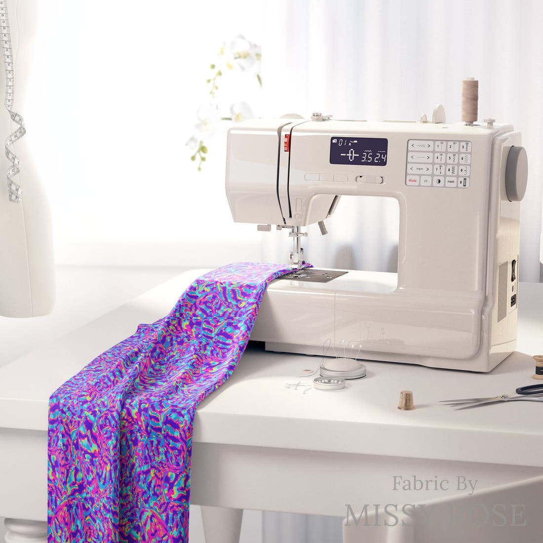 Girl and The Deep Blue Sea 30 fabric on a sewing machine - sew your own | Fabric by Missy Rose