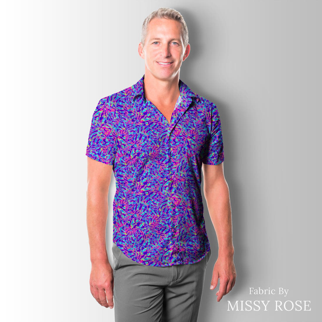 Girl and The Deep Blue Sea 30 sewn into a men's shirt - custom printed fabric | Fabric by Missy Rose