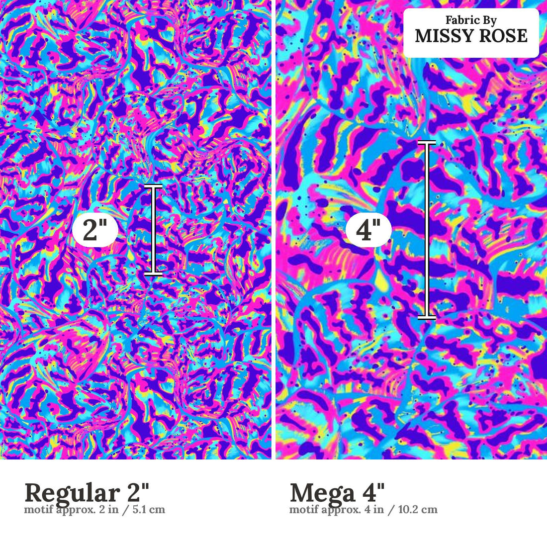 Girl and The Deep Blue Sea 30 Regular 2 inch vs Mega 4 inch print scale side by side | Fabric by Missy Rose