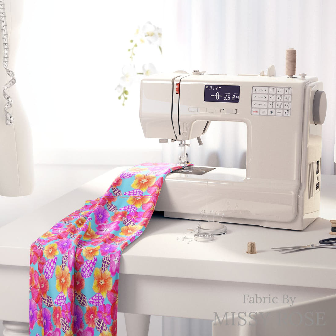 Girl and The Deep Blue Sea 31 fabric on a sewing machine - sew your own | Fabric by Missy Rose