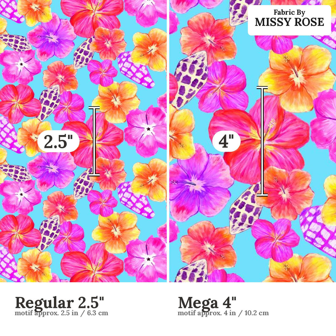 Girl and The Deep Blue Sea 31 Regular 2.5 inch vs Mega 4 inch print scale side by side | Fabric by Missy Rose