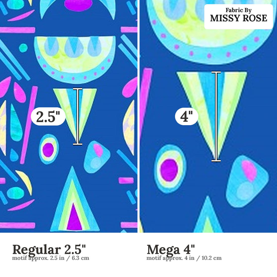 Girl and The Deep Blue Sea 32 Regular 2.5 inch vs Mega 4 inch print scale side by side | Fabric by Missy Rose