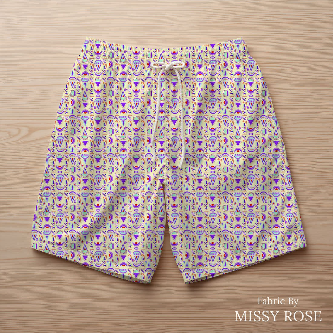 Girl and The Deep Blue Sea 34 sewn into swim shorts - custom printed fabric | Fabric by Missy Rose