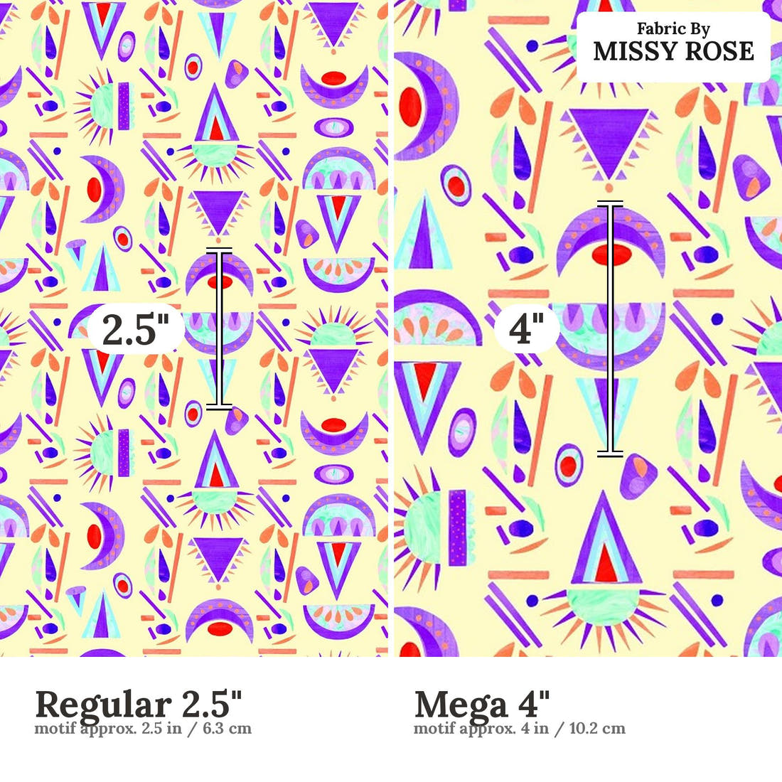 Girl and The Deep Blue Sea 34 Regular 2.5 inch vs Mega 4 inch print scale side by side | Fabric by Missy Rose