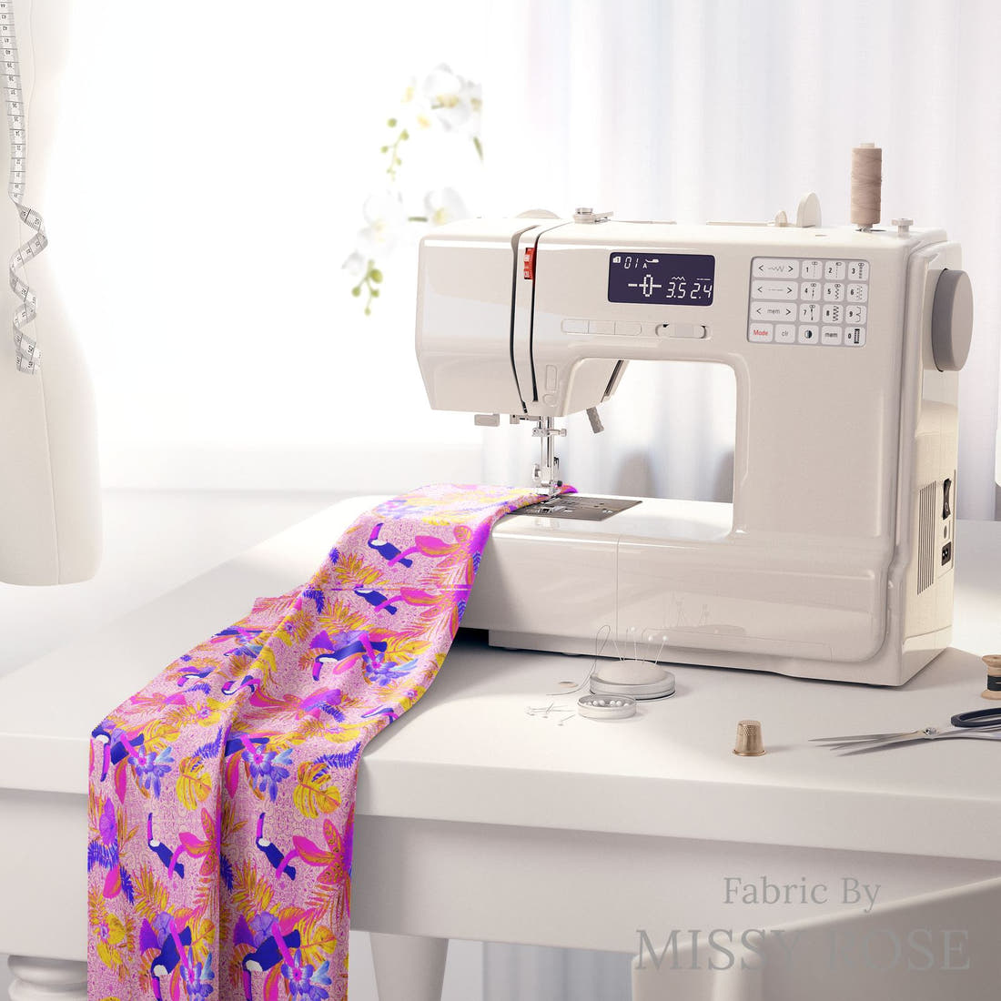 Girl and The Deep Blue Sea 35 fabric on a sewing machine - sew your own | Fabric by Missy Rose