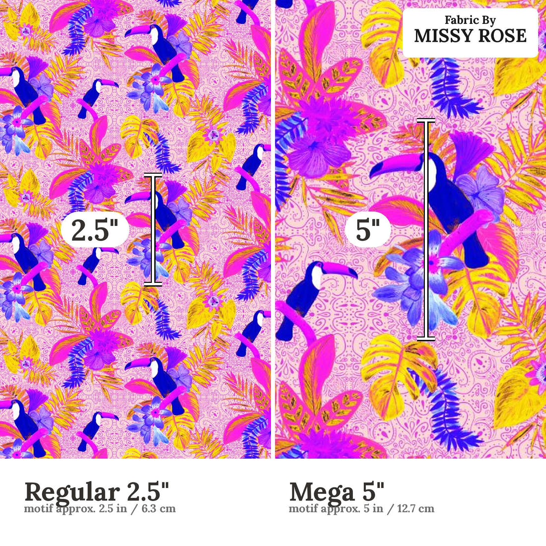 Girl and The Deep Blue Sea 35 Regular 2.5 inch vs Mega 5 inch print scale side by side | Fabric by Missy Rose