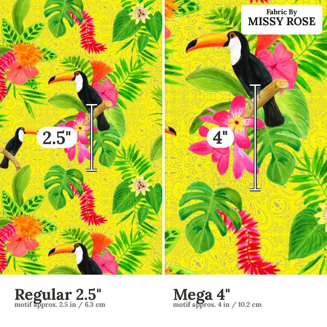 Girl and The Deep Blue Sea 36 Regular 2.5 inch vs Mega 4 inch print scale side by side | Fabric by Missy Rose
