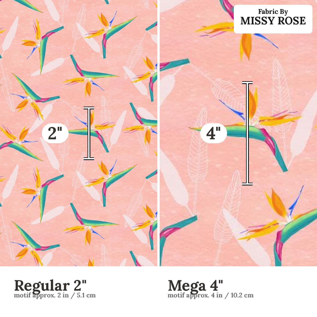Girl and The Deep Blue Sea 37 Regular 2 inch vs Mega 4 inch print scale side by side | Fabric by Missy Rose