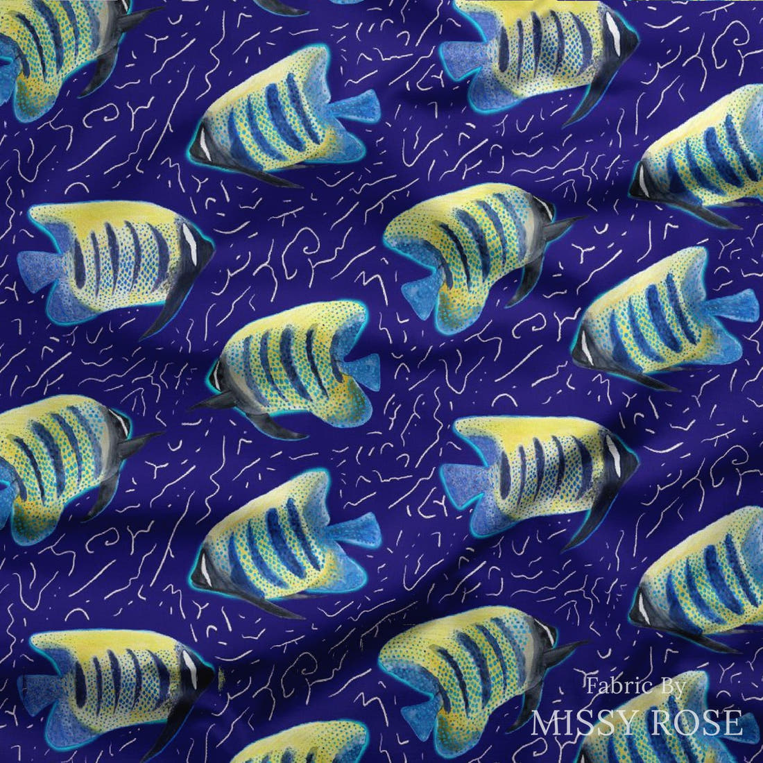 Girl and The Deep Blue Sea 38 draped fabric mockup - custom printed fabric by the metre | Fabric by Missy Rose
