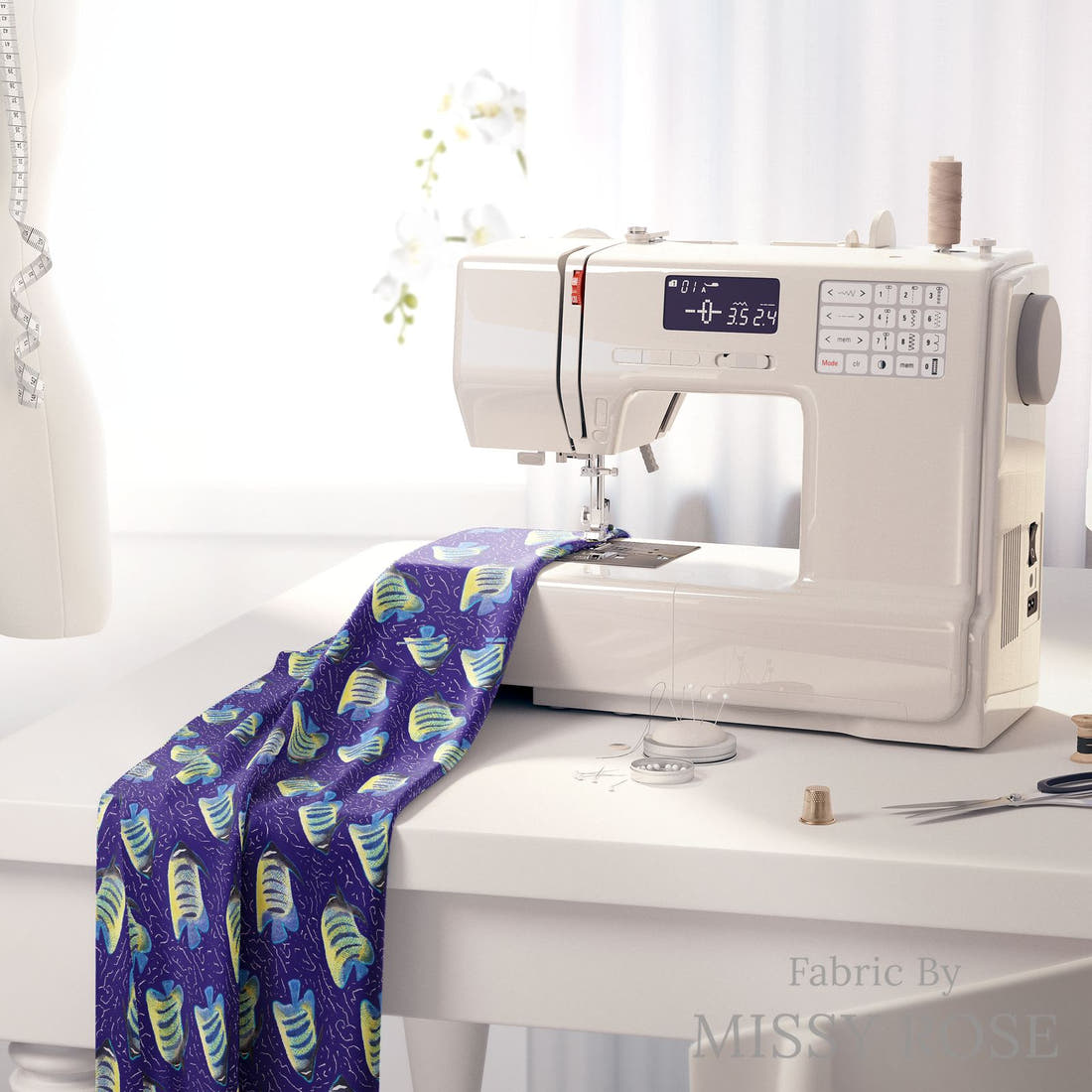 Girl and The Deep Blue Sea 38 fabric on a sewing machine - sew your own | Fabric by Missy Rose