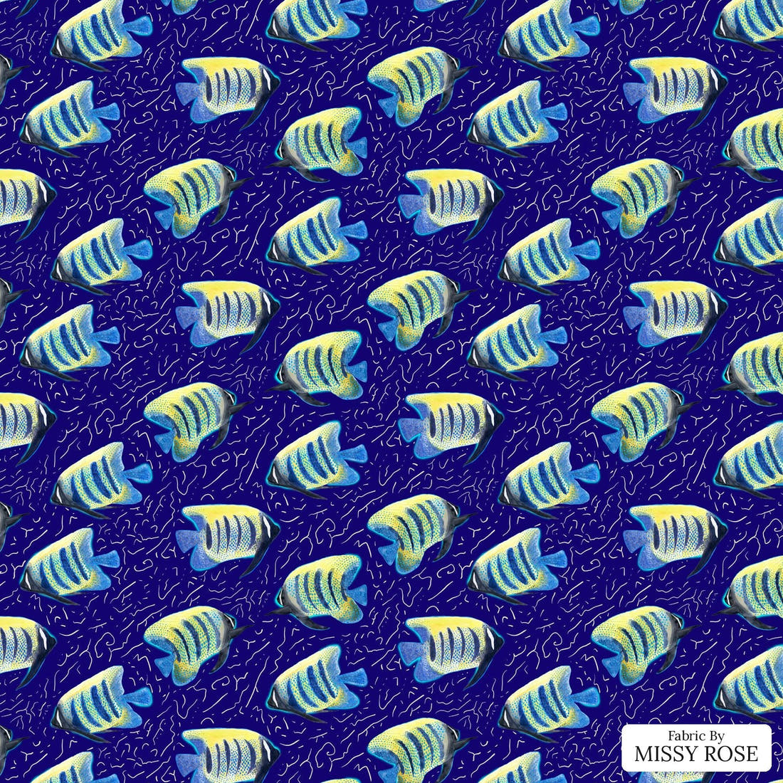 Girl and The Deep Blue Sea 38 flat view of the printed design | Fabric by Missy Rose