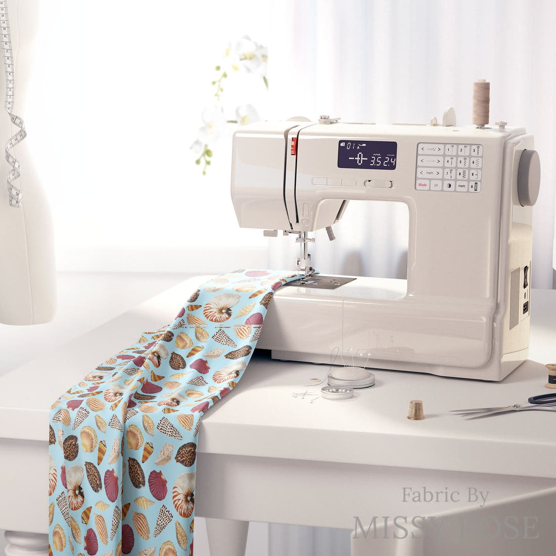 Girl and The Deep Blue Sea 39 fabric on a sewing machine - sew your own | Fabric by Missy Rose