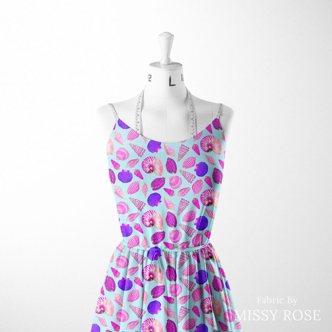 Girl and The Deep Blue Sea 40 sewn into a women's dress - custom printed fabric | Fabric by Missy Rose