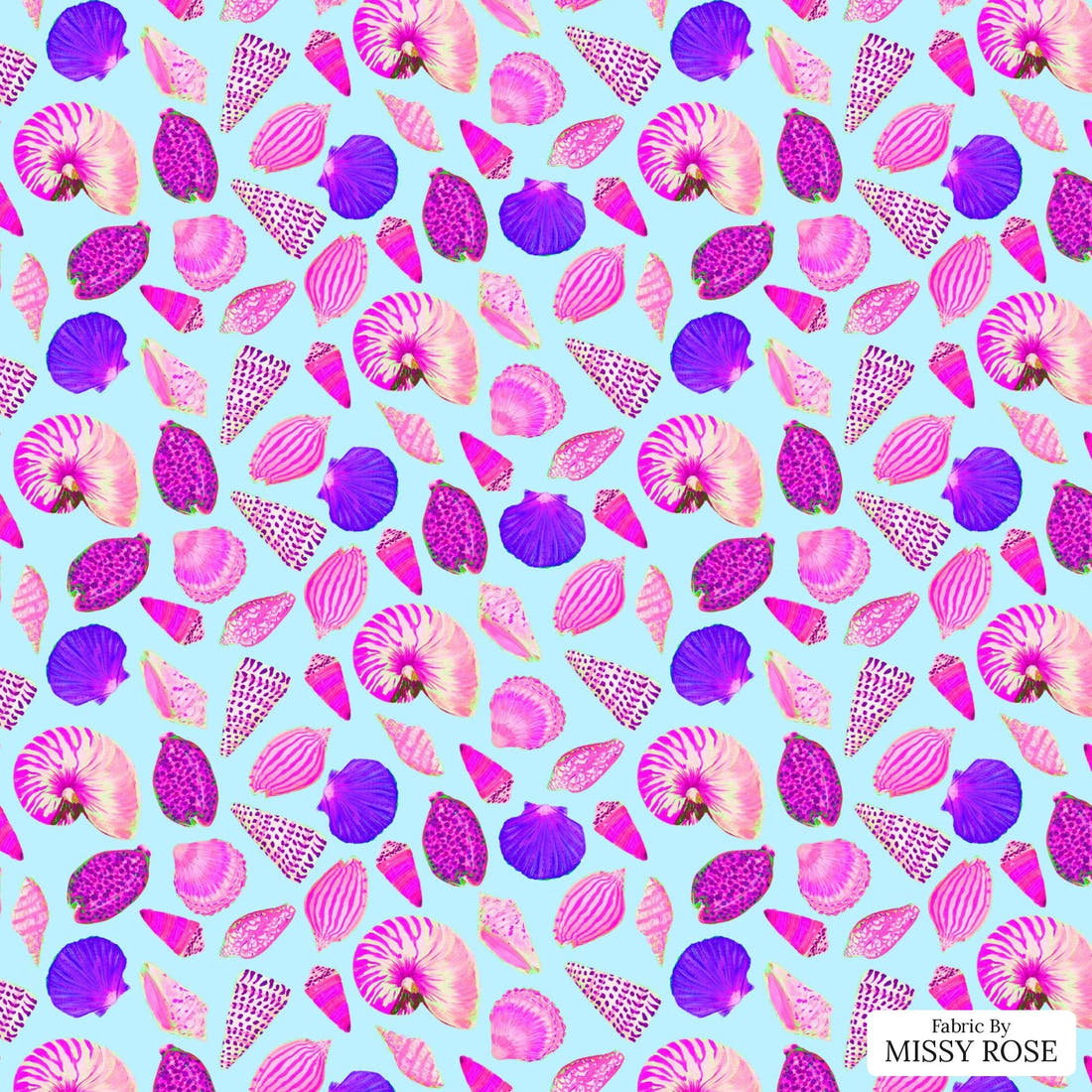 Girl and The Deep Blue Sea 40 flat view of the printed design | Fabric by Missy Rose