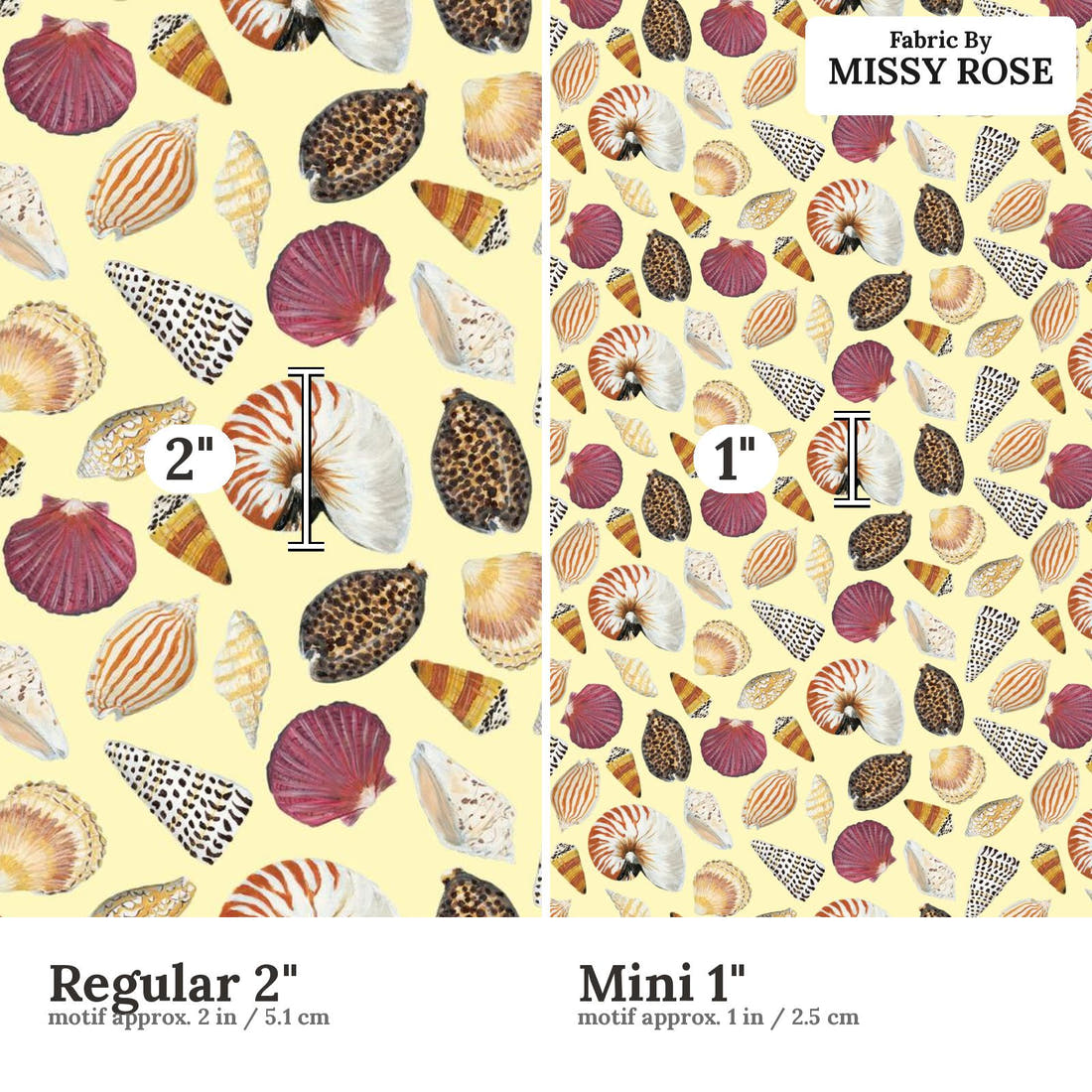 Girl and The Deep Blue Sea 41 Regular 2 inch vs Mini 1 inch print scale side by side | Fabric by Missy Rose