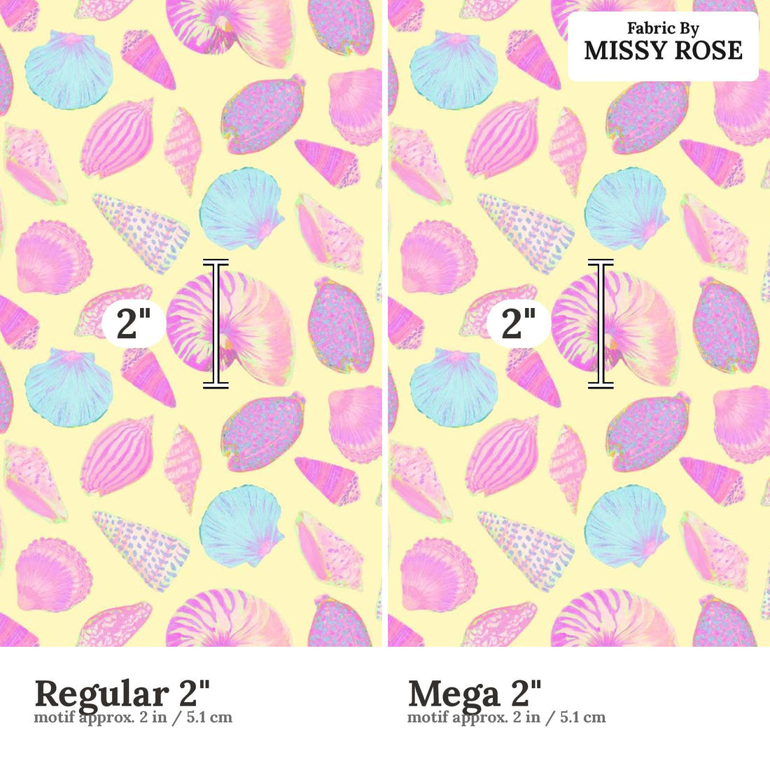 Girl and The Deep Blue Sea 42 Regular 2 inch vs Mega 2 inch print scale side by side | Fabric by Missy Rose