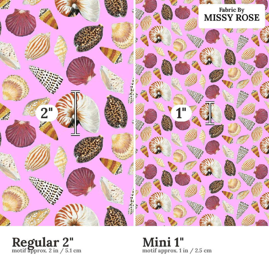 Girl and The Deep Blue Sea 43 Regular 2 inch vs Mini 1 inch print scale side by side | Fabric by Missy Rose