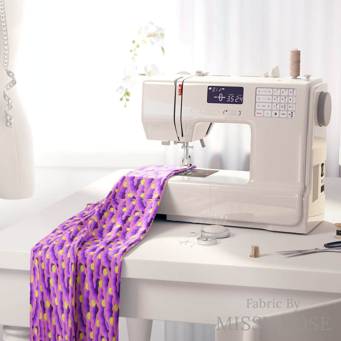 Girl and The Deep Blue Sea 45 fabric on a sewing machine - sew your own | Fabric by Missy Rose