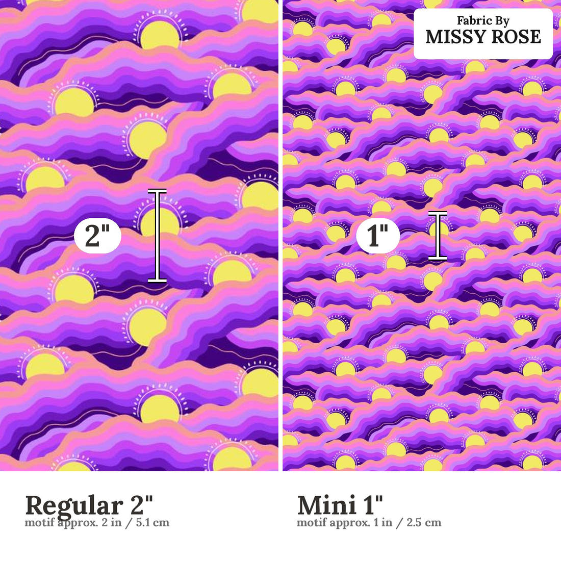 Girl and The Deep Blue Sea 45 Regular 2 inch vs Mini 1 inch print scale side by side | Fabric by Missy Rose