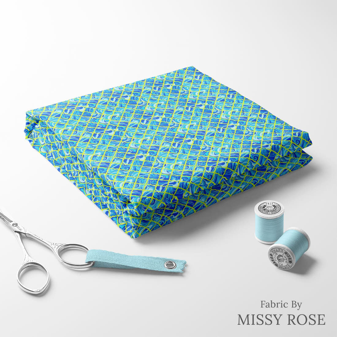 Girl and The Deep Blue Sea 46 folded fabric stack with matching thread - pre-order fabric Australia | Fabric by Missy Rose