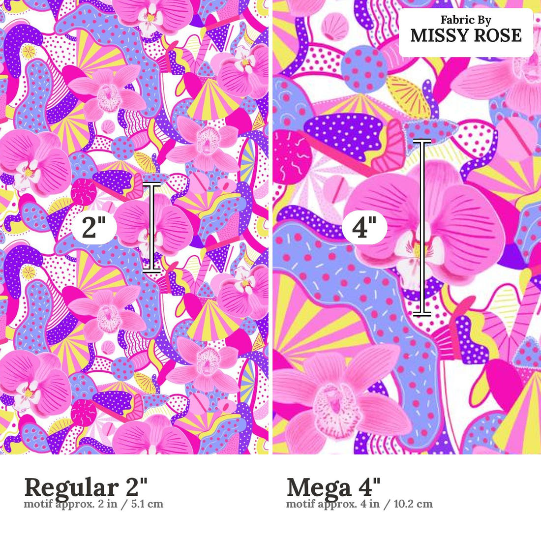 Girl and The Deep Blue Sea 47 Regular 2 inch vs Mega 4 inch print scale side by side | Fabric by Missy Rose