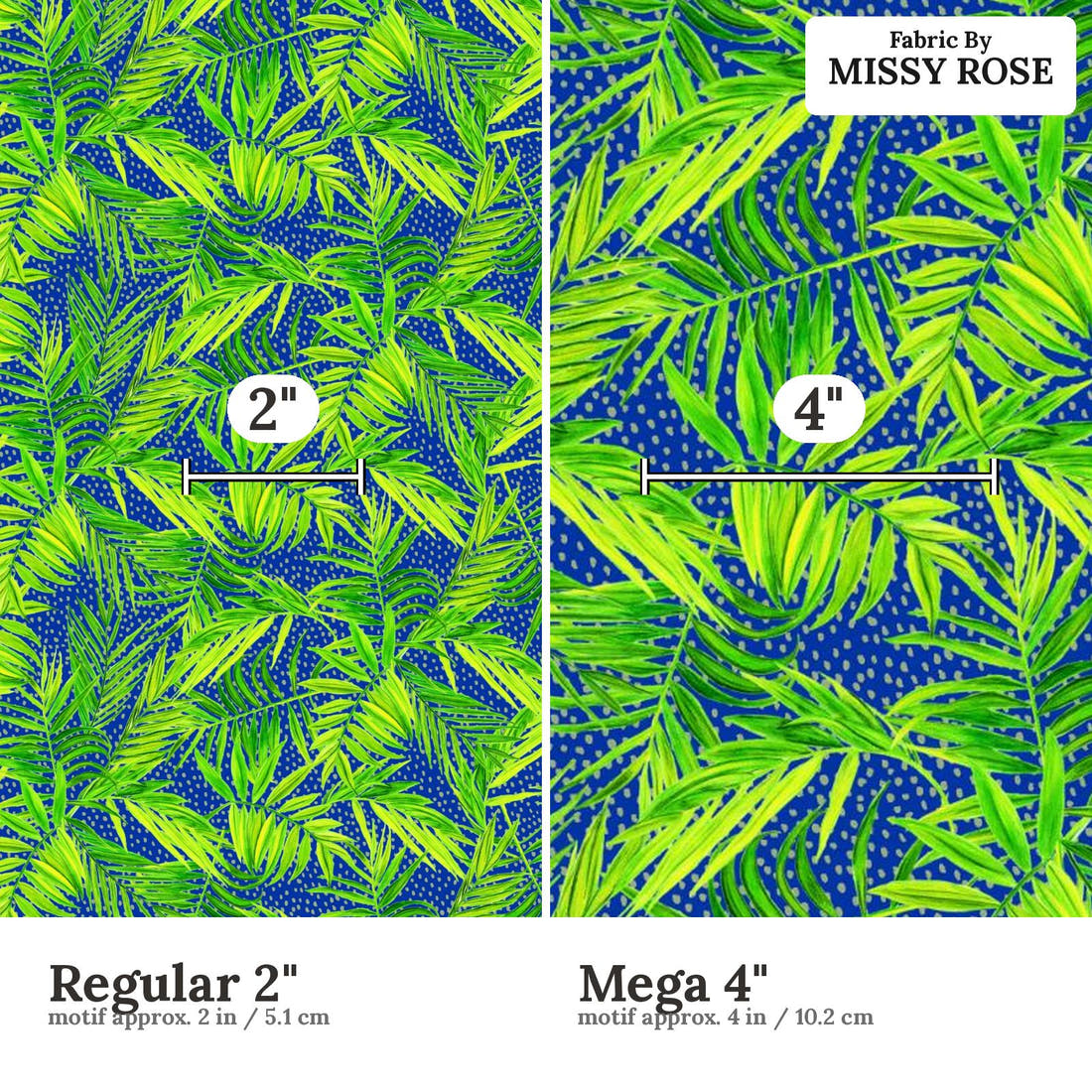Girl and The Deep Blue Sea 48 Regular 2 inch vs Mega 4 inch print scale side by side | Fabric by Missy Rose