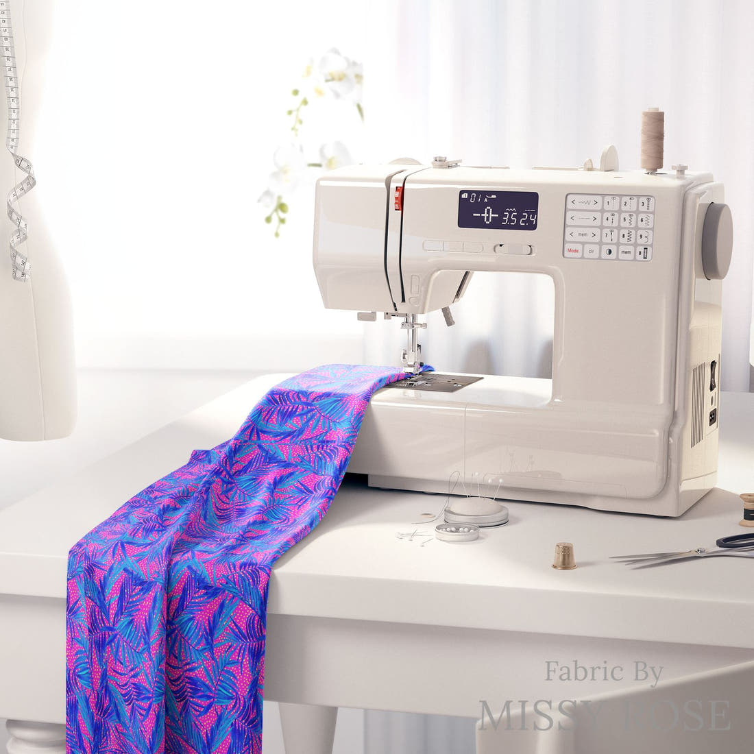 Girl and The Deep Blue Sea 50 fabric on a sewing machine - sew your own | Fabric by Missy Rose