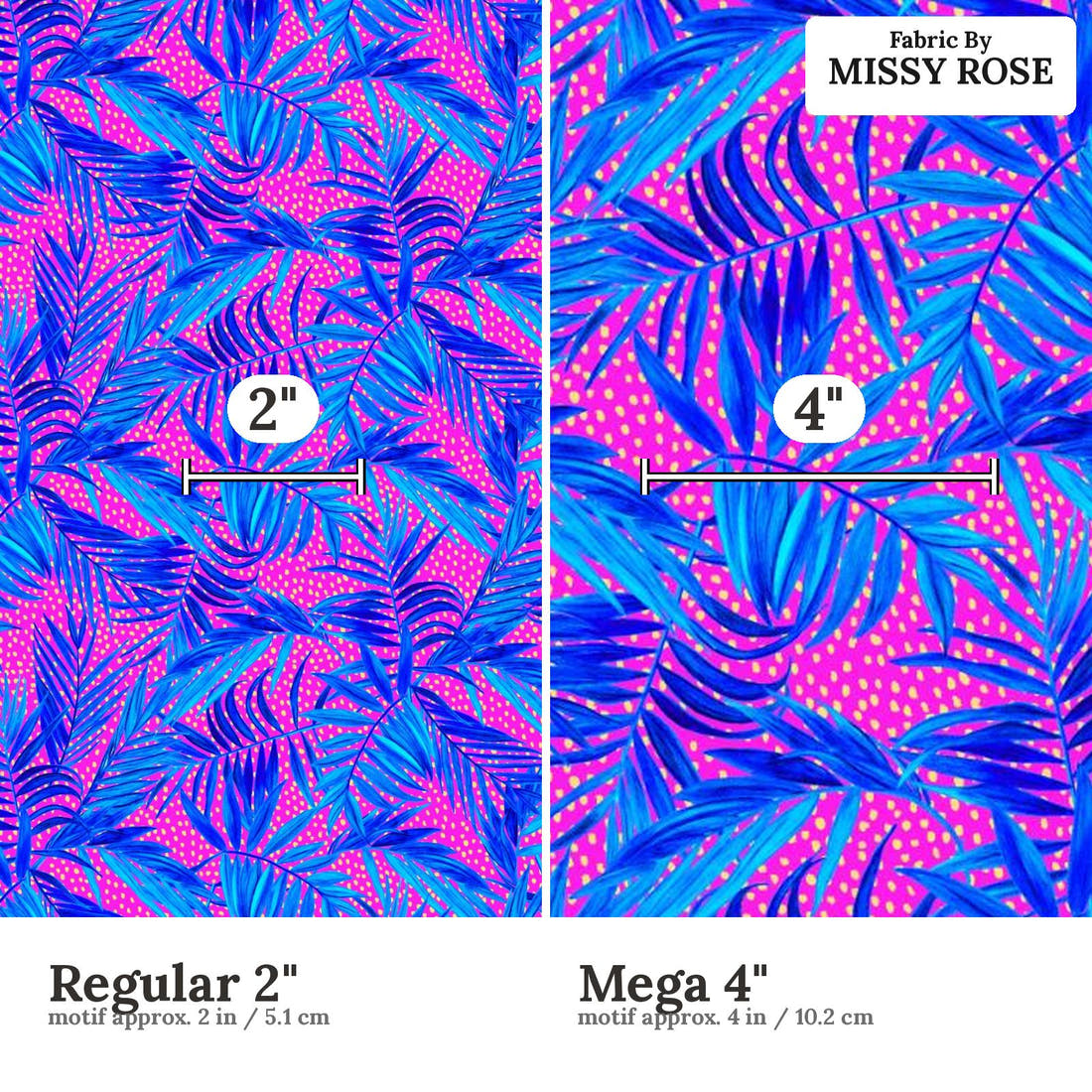 Girl and The Deep Blue Sea 50 Regular 2 inch vs Mega 4 inch print scale side by side | Fabric by Missy Rose