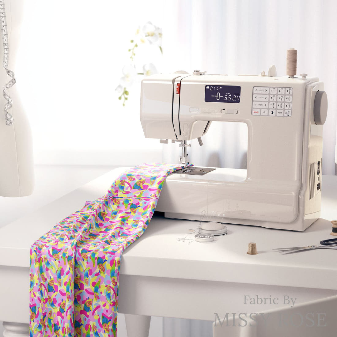Girl and The Deep Blue Sea 51 fabric on a sewing machine - sew your own | Fabric by Missy Rose
