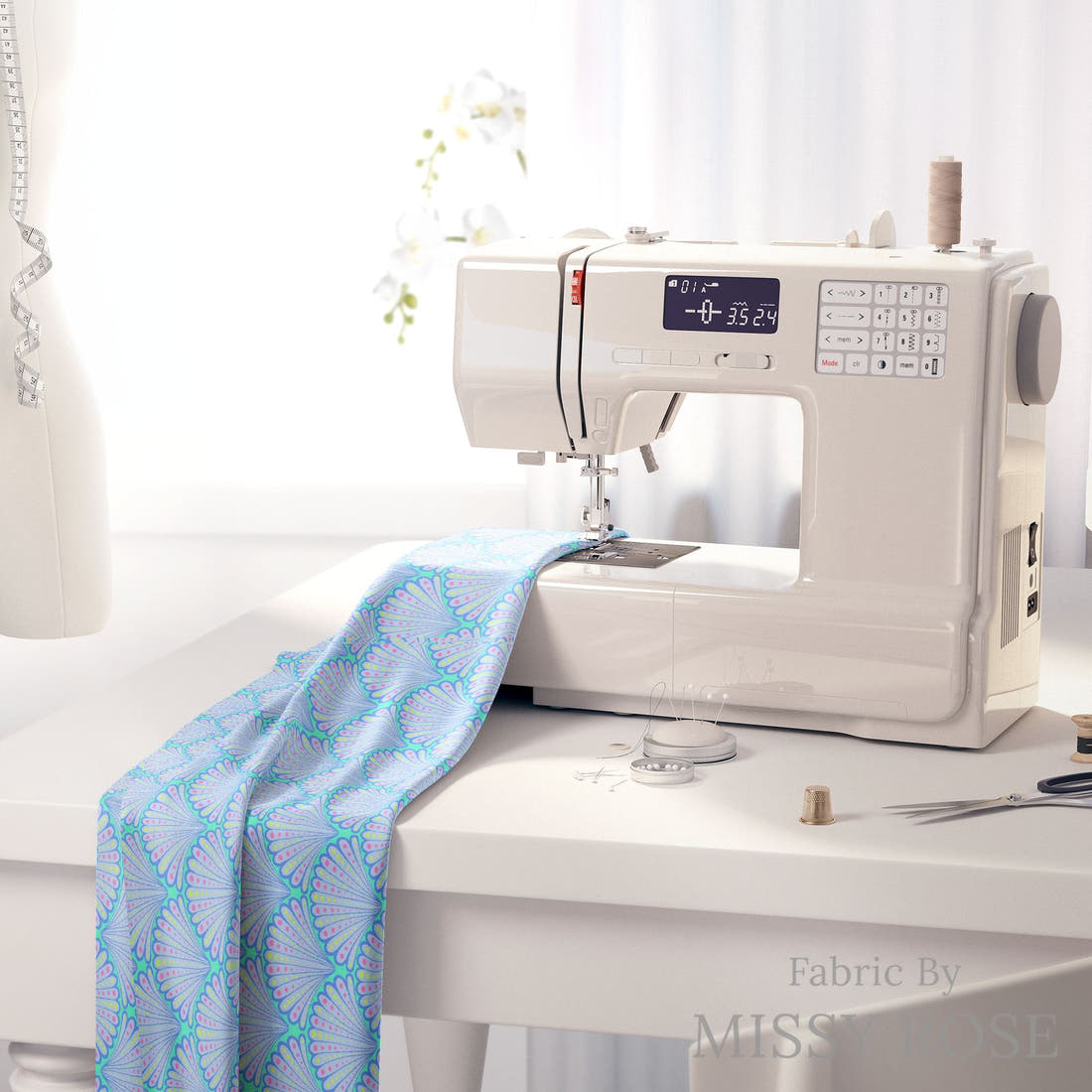 Girl and The Deep Blue Sea 52 fabric on a sewing machine - sew your own | Fabric by Missy Rose