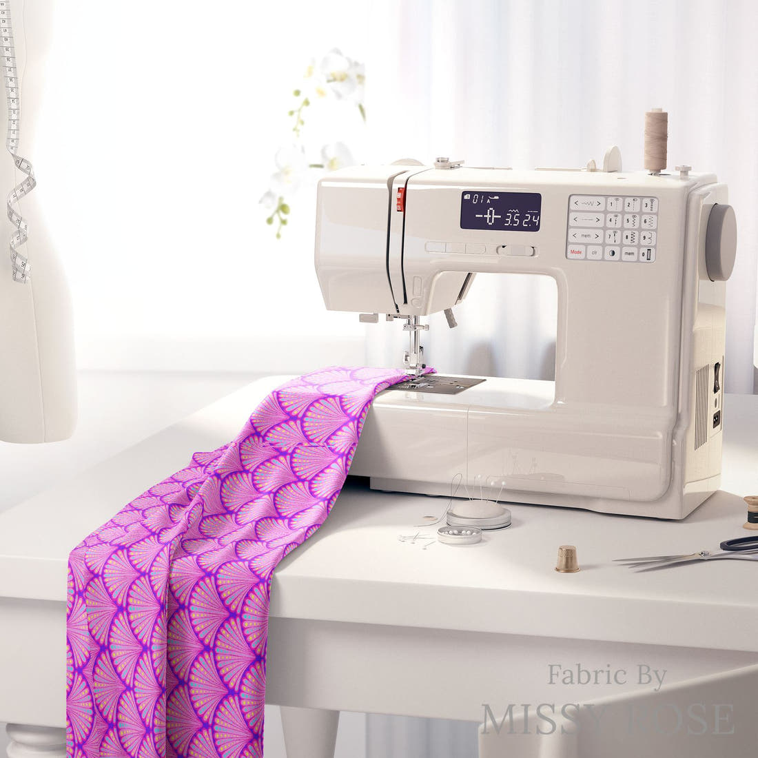 Girl and The Deep Blue Sea 53 fabric on a sewing machine - sew your own | Fabric by Missy Rose