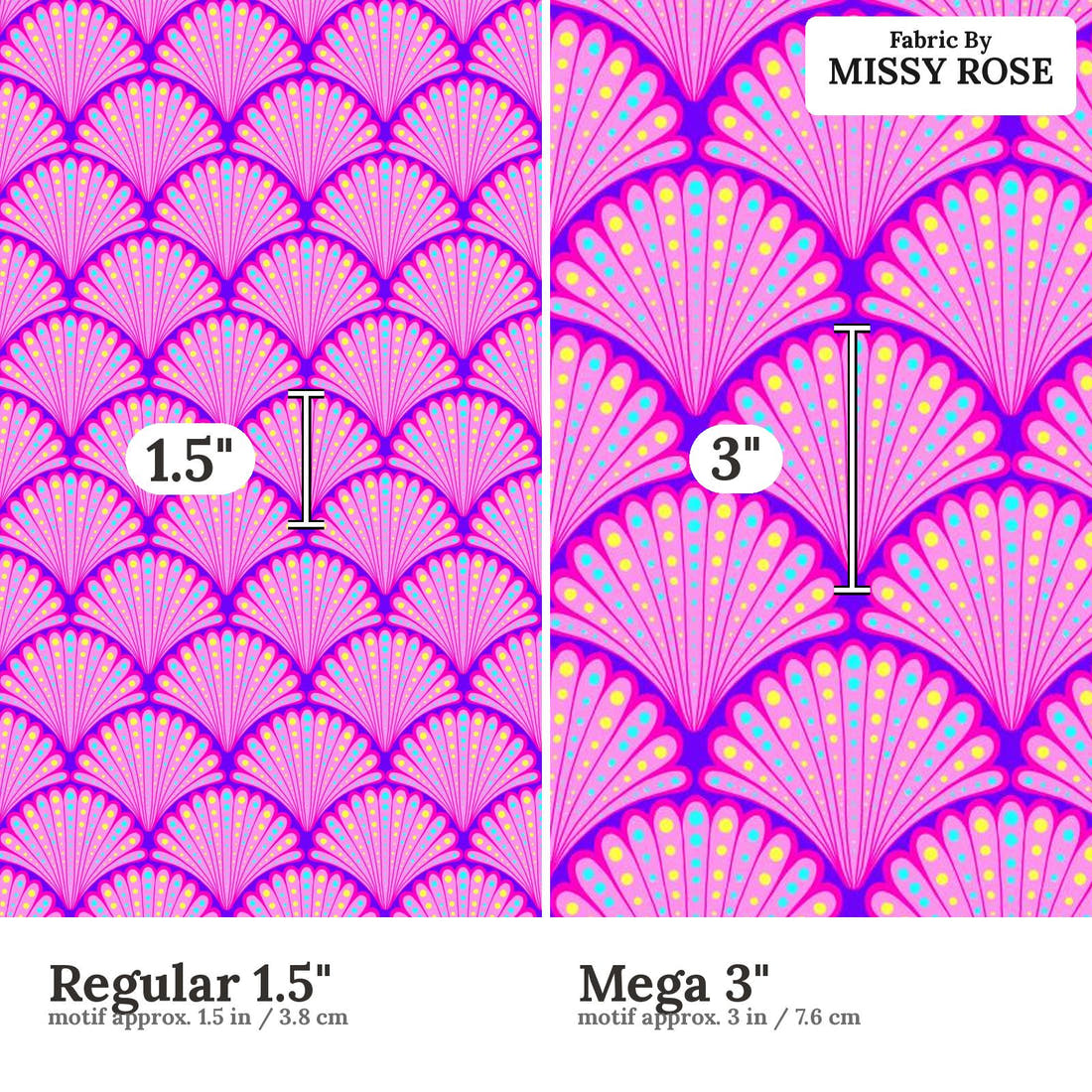 Girl and The Deep Blue Sea 53 Regular 1.5 inch vs Mega 3 inch print scale side by side | Fabric by Missy Rose