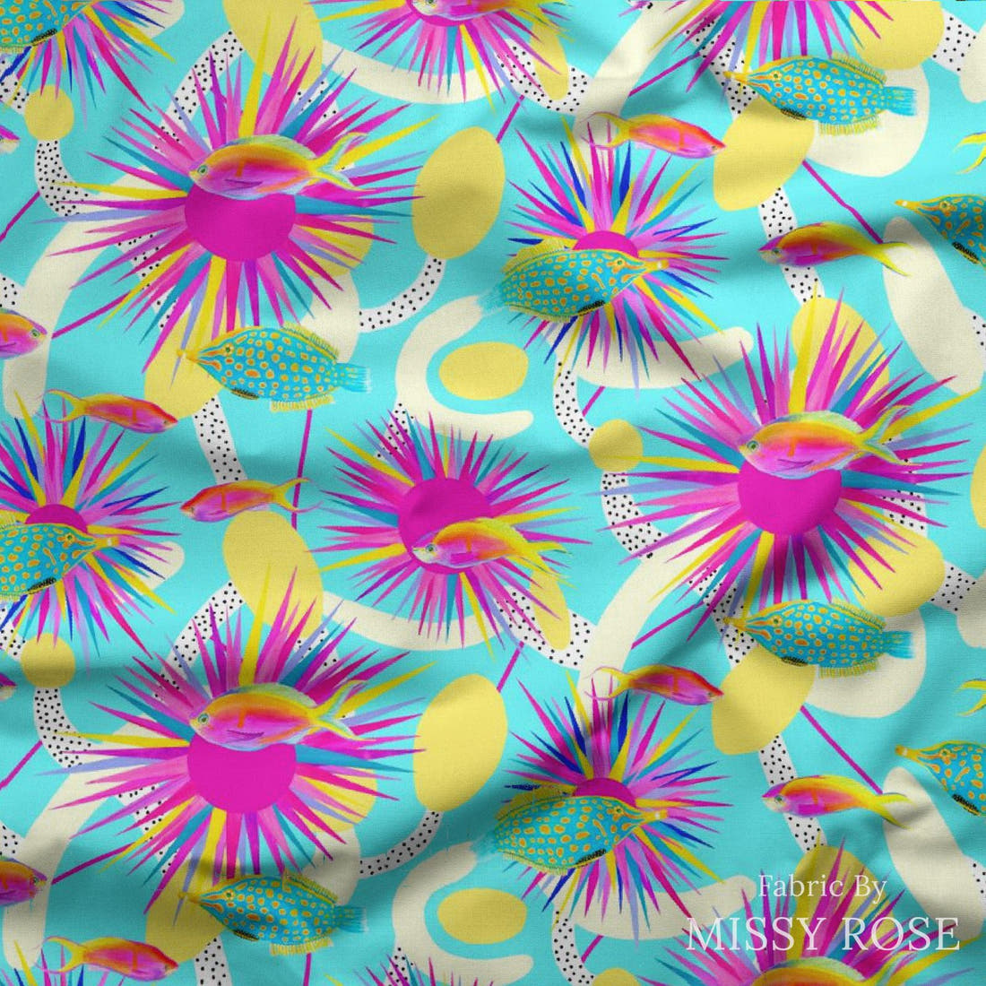 Girl and The Deep Blue Sea 54 draped fabric mockup - custom printed fabric by the metre | Fabric by Missy Rose