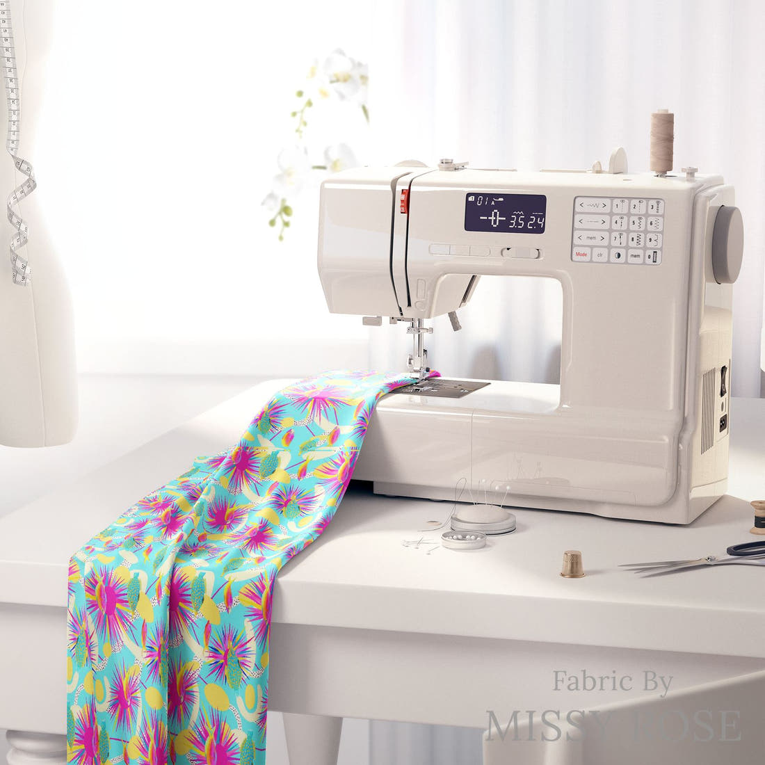 Girl and The Deep Blue Sea 54 fabric on a sewing machine - sew your own | Fabric by Missy Rose